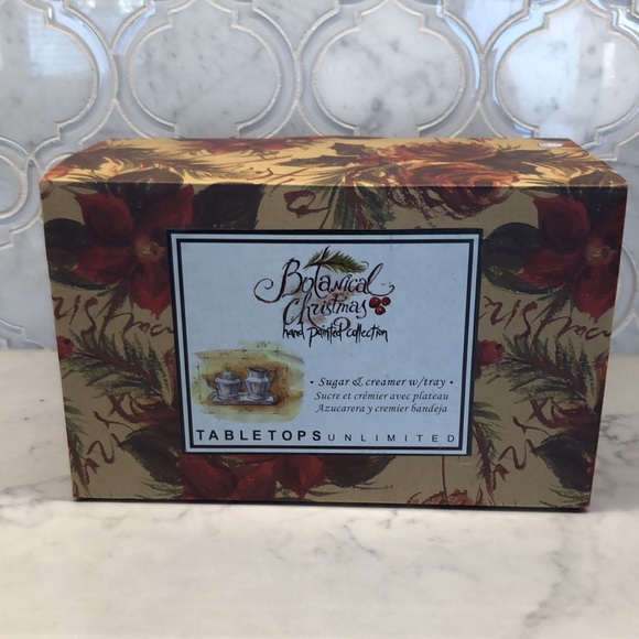 NWT Botanical Christmas Sugar & Creamer Set with Tray - Picture 13 of 14